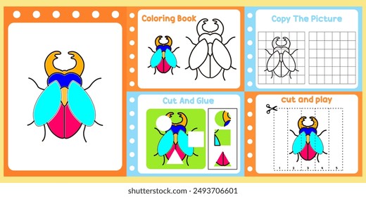 worksheets pack for kids an insect vector. 