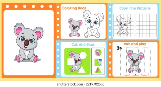 worksheets pack for kids with koala vector.