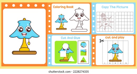 worksheets pack for kids with lamp. fun learning for children