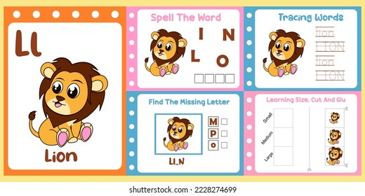 worksheets pack for kids with lion. fun learning for children