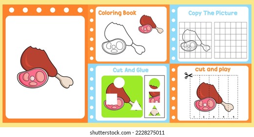 worksheets pack for kids with meat. fun learning for children