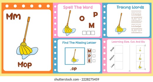 worksheets pack for kids with mop. fun learning for children