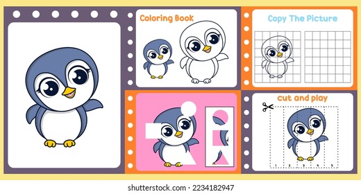 paquete de hojas de cálculo para niños con pingüino. aprendizaje divertido para los niños