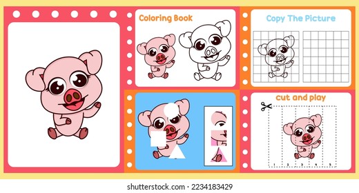 worksheets pack for kids with pig. fun learning for children