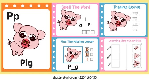 Arbeitstisch für Kinder mit Schwein. Spaß beim Lernen für Kinder