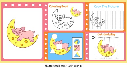 worksheets pack for kids with pig. fun learning for children