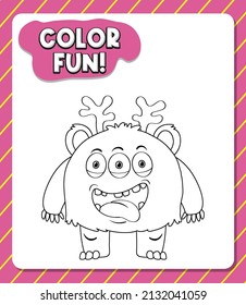 Worksheets template with color fun! text and monster  outline illustration