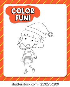 Worksheets template with color fun! text and girl's outline illustration