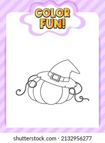 Worksheets template with color fun! text and pumpkin halloween outline illustration