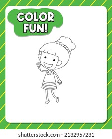 Worksheets template with color fun! text and girl outline illustration