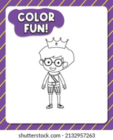 Worksheets template with color fun! text and prince outline illustration