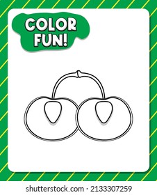 Plantilla de hojas de cálculo con diversión de color! ilustración de esquema de texto y cerezo