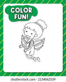 Worksheets template with color fun! text and angel outline illustration