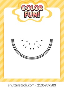 Worksheets template with color fun! text and watermelon outline illustration