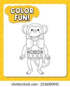 Worksheets template with color fun! text and monkey outline illustration