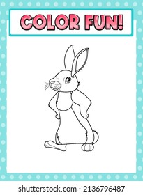 Worksheets template with color fun! text and rabbit outline illustration