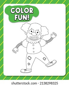 Worksheets template with color fun! text and clown outline illustration