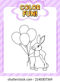 Worksheets template with color fun! text and rabbit outline illustration