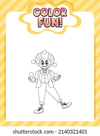 Worksheets template with color fun! text and clown outline illustration