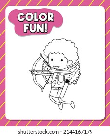 Plantilla de hojas de cálculo con diversión de color! ilustración de esquema de texto y ángel