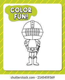 Worksheets Template With Color Fun! Text And Knight Outline Illustration