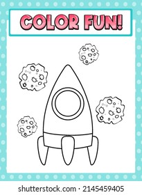 Worksheets template with color fun! text and rocket outline illustration