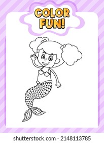 Worksheets template and color fun! text   mermaid outline illustration
