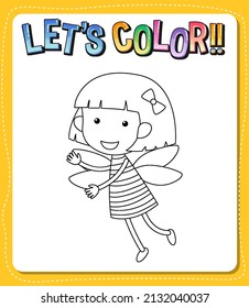 Worksheets template with let’s color!! text and angel outline illustration
