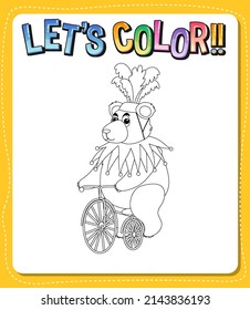 Worksheets template with let’s color!! text and bear outline illustration