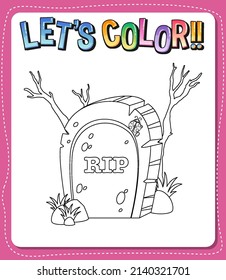 Worksheets template with let’s color!! text and grave outline illustration