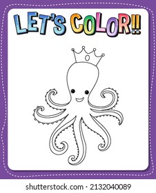 Plantilla de hojas de cálculo con el color de Let's!! ilustración de esquema de texto y pulpo