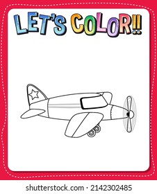 Worksheets template with let’s color!! text and plane outline illustration