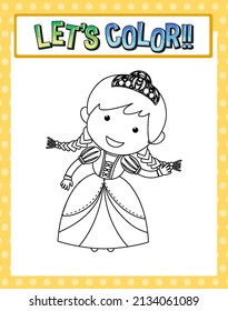 Worksheets template with let’s color!! text and princess outline illustration