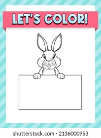 Worksheets template with let’s color!! text and rabbit outline illustration