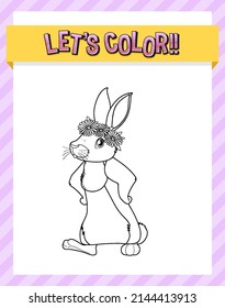Worksheets template with let’s color!! text and rabbit outline illustration