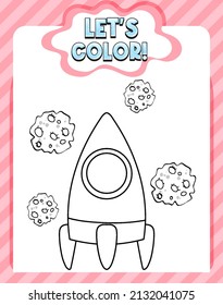 Worksheets template with let’s color!! text and rocket outline illustration