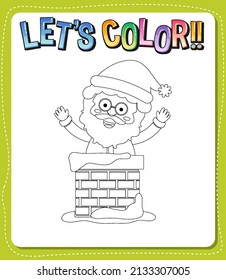 Worksheets template with let’s color!! text and Santa outline illustration