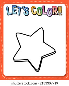 Worksheets template with let’s color!! text and star outline illustration
