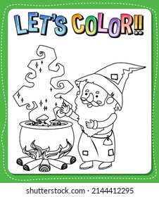 Worksheets template with let’s color!! text and wizard outline illustration