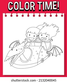 Worksheets template with color time! text and kids with plane roller coaster outline illustration