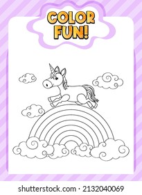 Plantilla de hojas de cálculo con tiempo de color. ilustración de esquema de texto y Unicorn