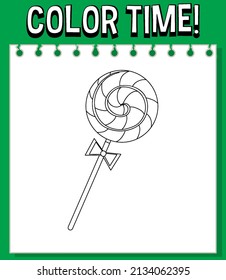 Worksheets template with color time! text and lollipop outilne illustration
