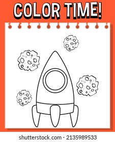 Worksheets template with color time! text and rocket outline illustration