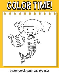 Worksheets template with color time text and Mermaid outline illustration