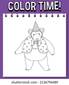 Plantilla de hojas de cálculo con tiempo de color. ilustración de esquema de texto y de oso