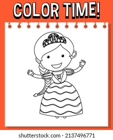 Worksheets template with color time! text and pricess's outline illustration