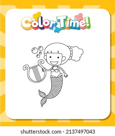 Worksheets template with color time text and Mermaid outline illustration