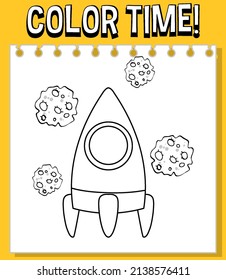 Worksheets template with color time! text and rocket outline illustration