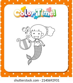 Worksheets template with color time text and Mermaid outline illustration