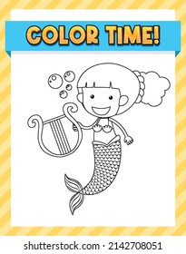 Worksheets template with color time text and Mermaid outline illustration